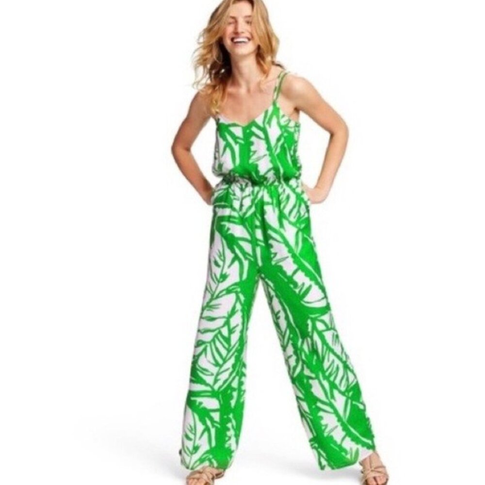 Lilly Pulitzer Boom Boom Sleeveless V-Neck Jumpsuit Green White